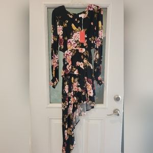 Rampage High Low Dress, M, Black/Pink/Floral